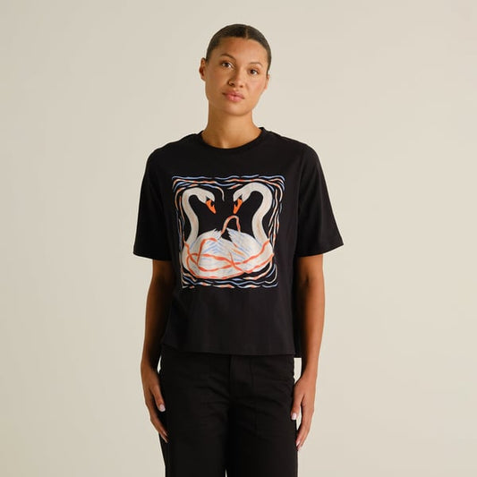 T-shirt Vadstena  - Painted swans black