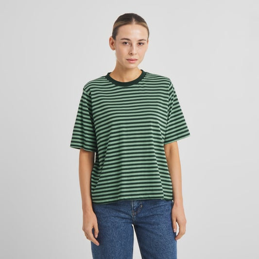 T-shirt Vadstena - Stripes dark green/granite green