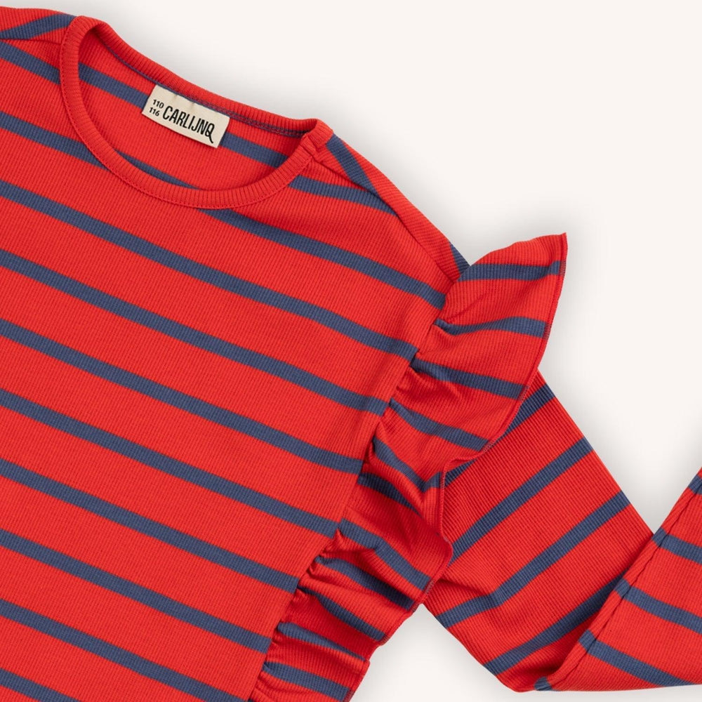 OUTLET - Stripes Red/Blue - Ruffled Longsleeve Top