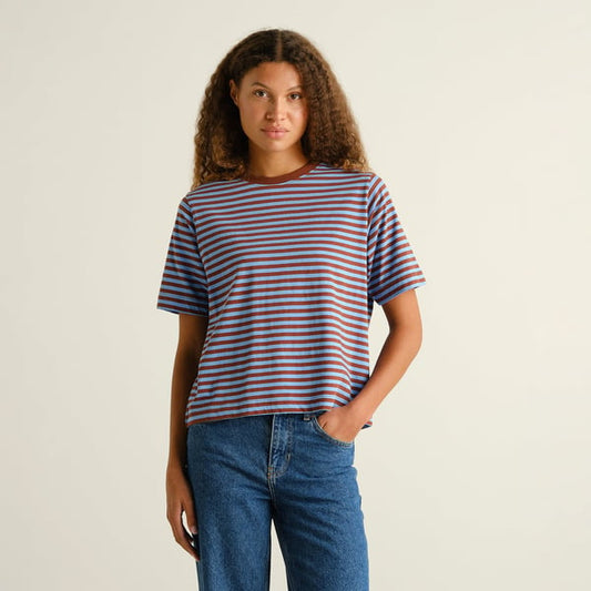 T-shirt Vadstena - Stripes cappuccino brown/cornflower blue