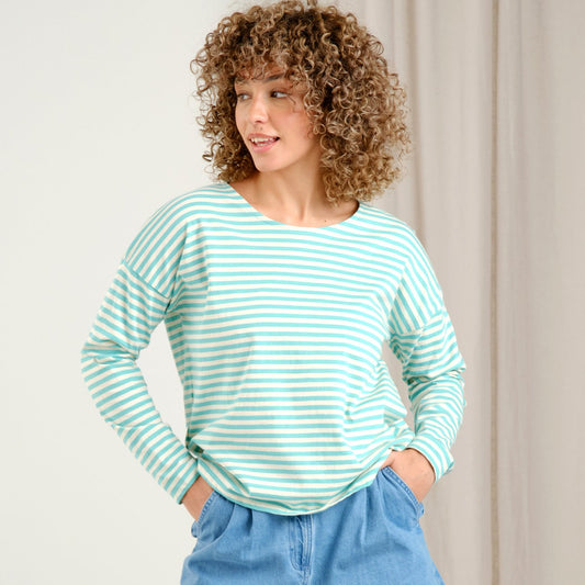 T-Shirt - Humledal - Stripes Pool Blue